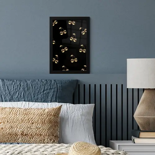 Patroon - Kersen - Goud - Chrome fotolijst zwart zonder passe partout klein -sfeer3