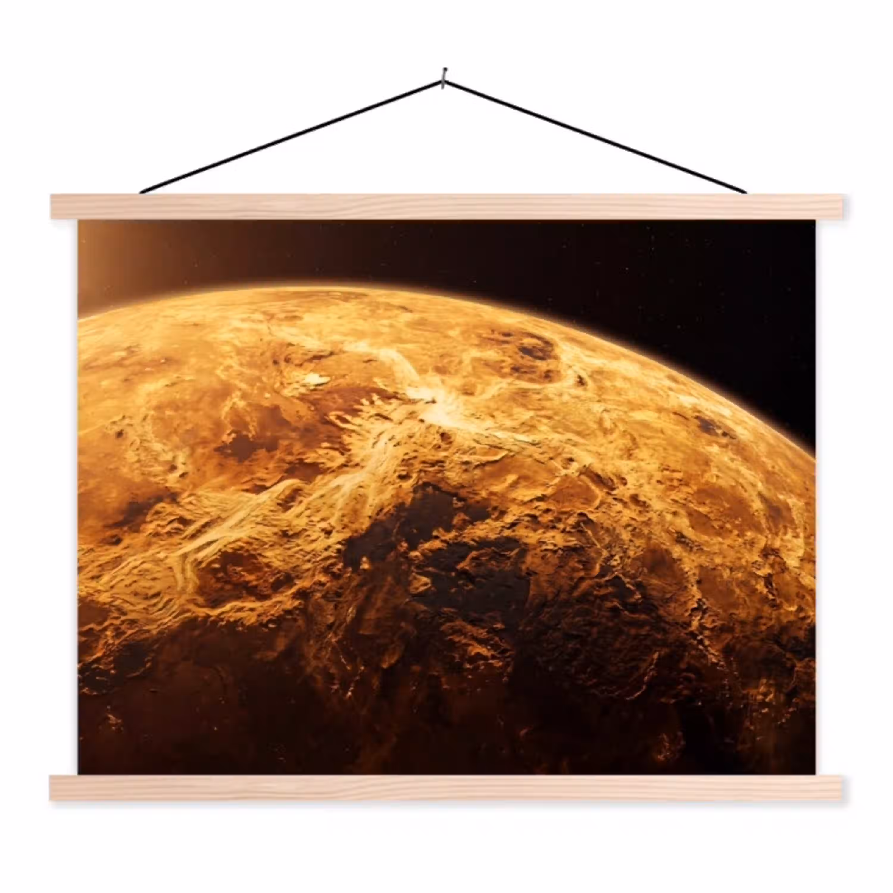 Planeet - Ruimte - Oranje textielposter latten blank klein -3d