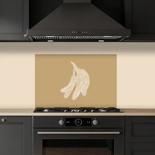 Bananen - Beige - Lijntekening - Minimalistisch keuken achterwand spatscherm klein -sfeer1