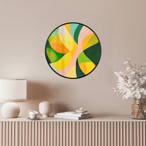 Abstract - Geel - Roze - Groen Fotolijst rond zonder passe partout klein -sfeer3