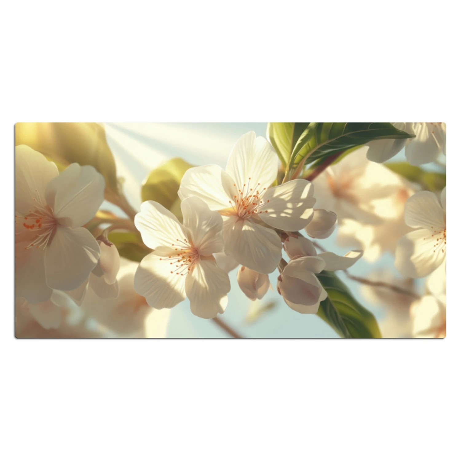 Bloesems - Wit - Zonnestralen -  Bloemblaadjes Muismat XXL klein -3d_leeg