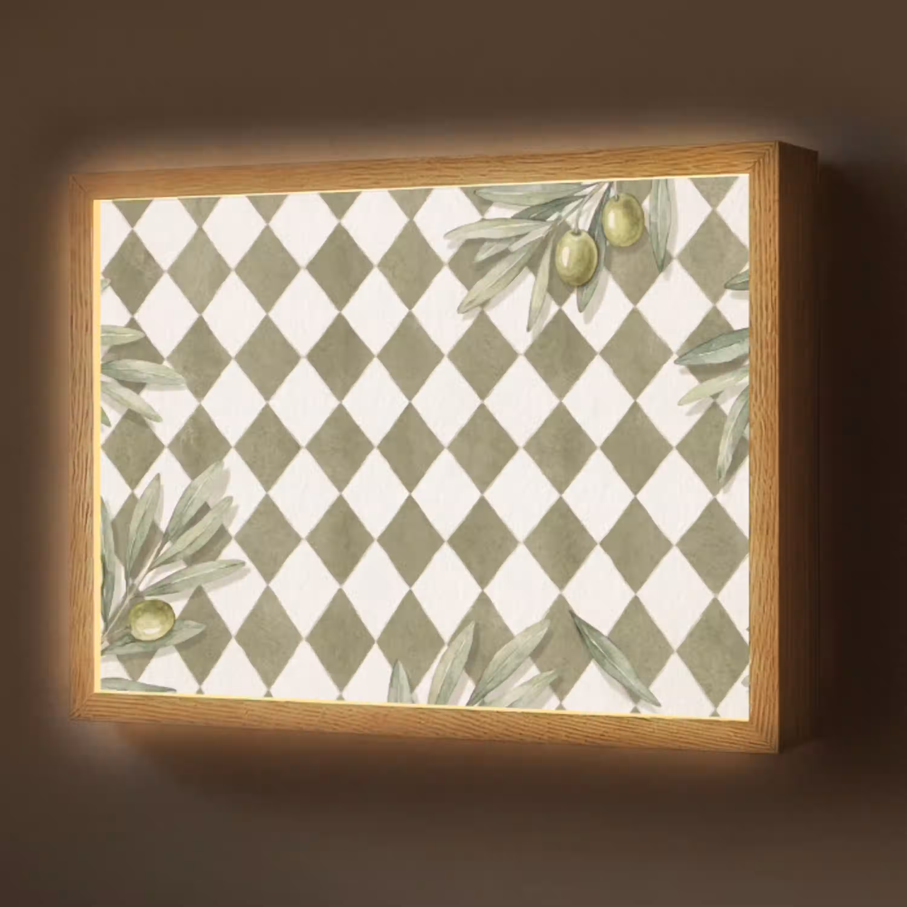 Plant - Olijftakken - Waterverf - Mediterraan - Groen Light Box met batterij (Wandlamp) middel -z3d_website