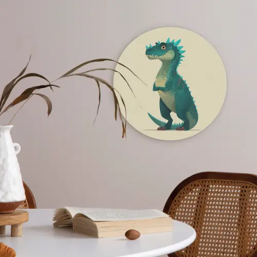 Dinosaurus - Turquoise - Stekels Akoestische PET Vilt - Rond klein -sfeer3