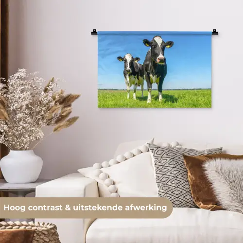 Koeien - Weiland - Gras - Dieren - Boerderij Wandkleed katoen klein -sfeer1
