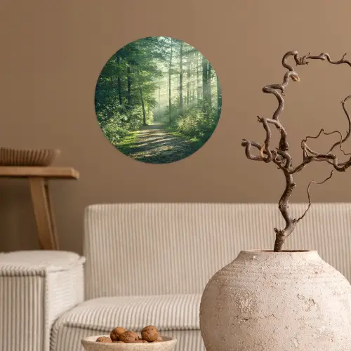 Bos - Pad - Zon - Bomen - Groen - Natuur Wandcirkel behangsticker klein -sfeer1