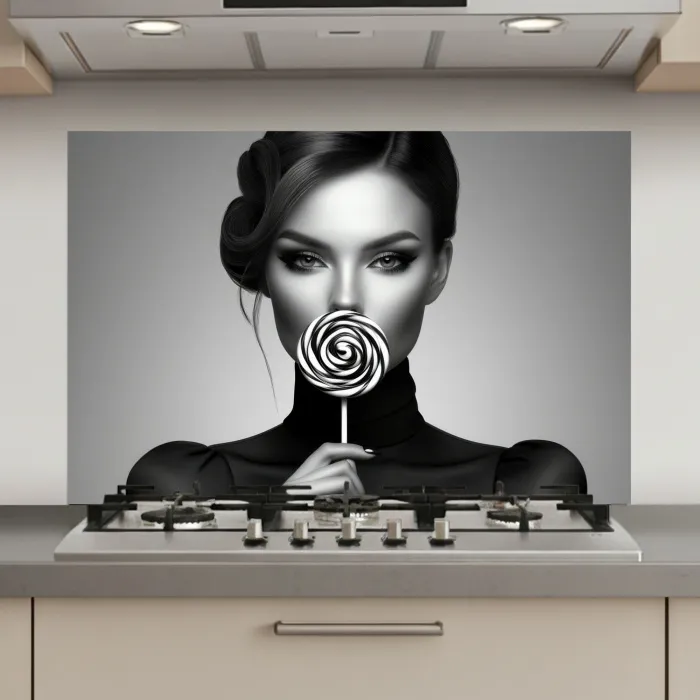 Vrouw - Lolly - Zwart keuken achterwand spatscherm klein -3d_website