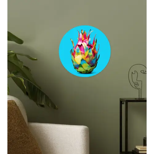 Drakenfruit - Blauw - Levendig Wandcirkel behangsticker klein -sfeer2