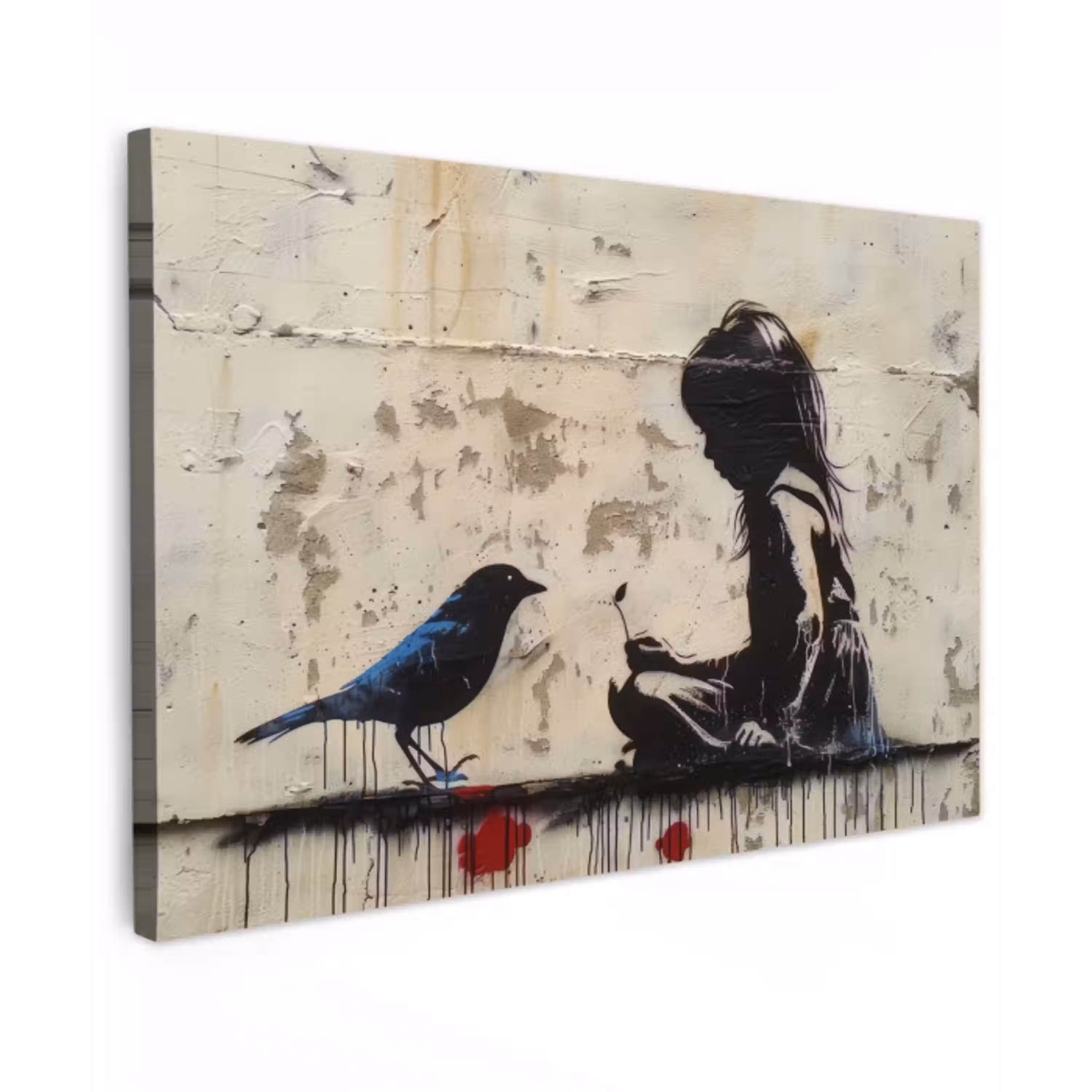 Street art - Meisje - Vogel - Graffiti - Banksy canvas 2cm klein -z3d