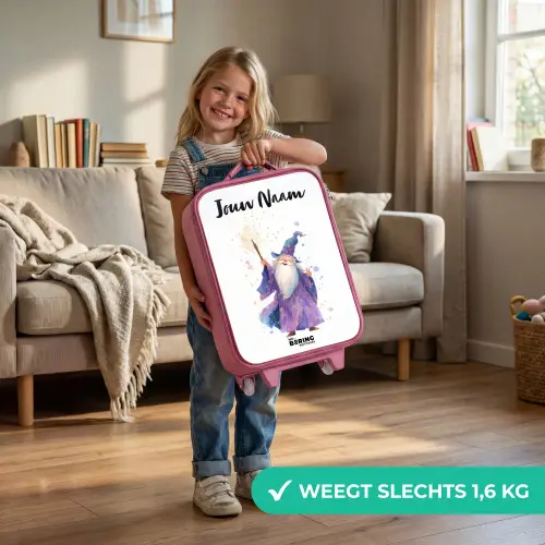 Oude tovenaar met staf Kinderkoffer - Roze klein -sfeer2_NL
