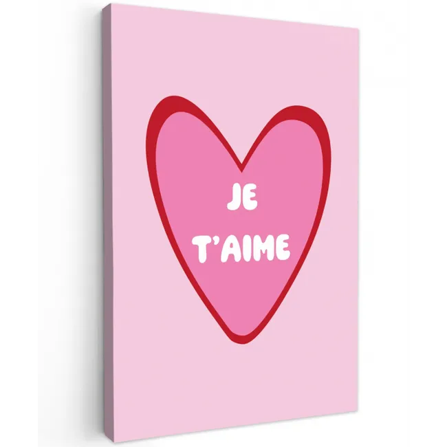 Hart - Frans - Valentijn - Roze canvas 2cm klein -z3d