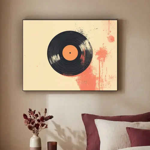 Vinylplaat - Zwart - Verfspatten - Retro Textielframe zwart klein -sfeer1