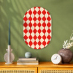 Golvend patroon - Retro - Rood - Beige Wandcirkel Ovaal Forex klein 630 -sfeer2