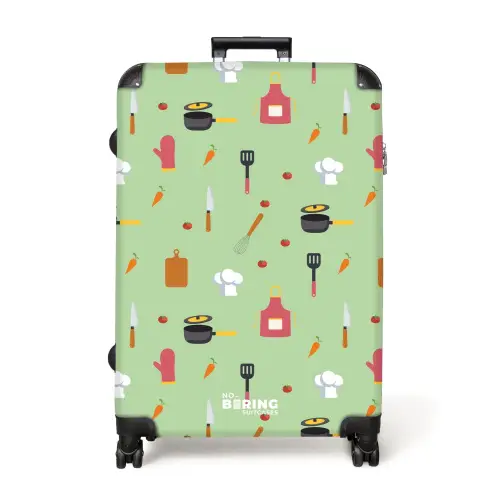 Keukenaccessoires en ingrediënten op lichtgroen NBS - Large koffer - Volwassenen Unisex groot -3d