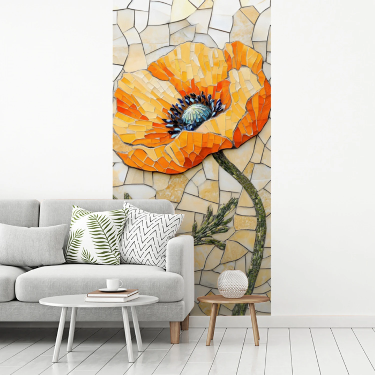 Klaprozen - Oranje - Mozaïek - Bladeren fotobehang vinyl groot -woonkamer