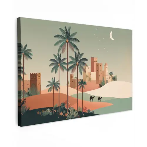 Nachtlandschap - Kamelen - Sterren - zandduinden canvas 2cm klein -z3d