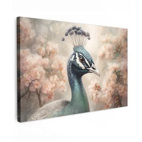 Pauw - Vogels - Bloemen - Boom - Botanisch canvas 2cm klein -z3d