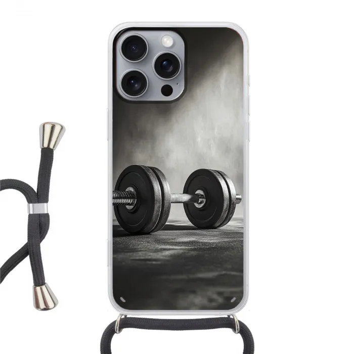 Halter - Gewichten - Zwart Hoesje iPhone 16 Pro Max met koord klein -3d
