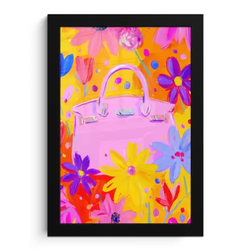 Tas - Roze - Bloemen fotolijst zwart zonder passe partout klein -3d