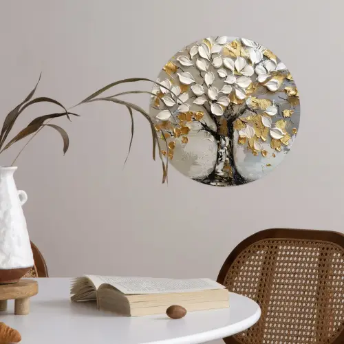 Boom - Beige - Grijs - Goud - Abstract Wandcirkel behangsticker klein -sfeer3