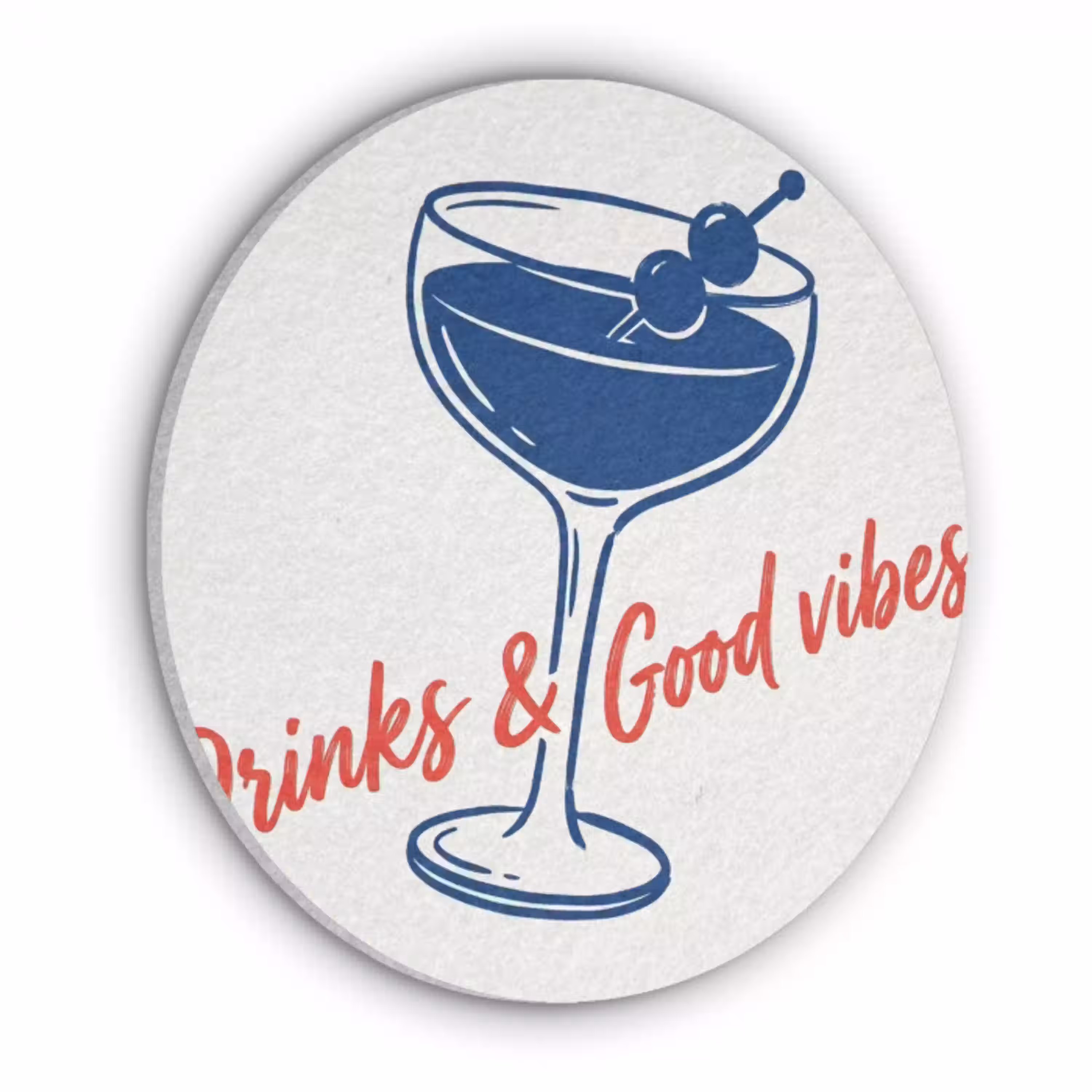 Cocktail - Glas - Illustratie - Blauw - Wit Akoestische PET Vilt - Rond klein -3d