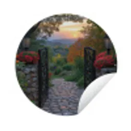Landschap - Hek - Pad - Zonsondergang - Natuur Wandcirkel tuinposter met ringen klein -3d