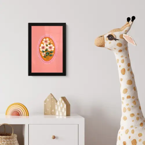 Illustratie - Bloemen - Rand - Roze fotolijst zwart zonder passe partout klein -usfeer4_kinderkamer