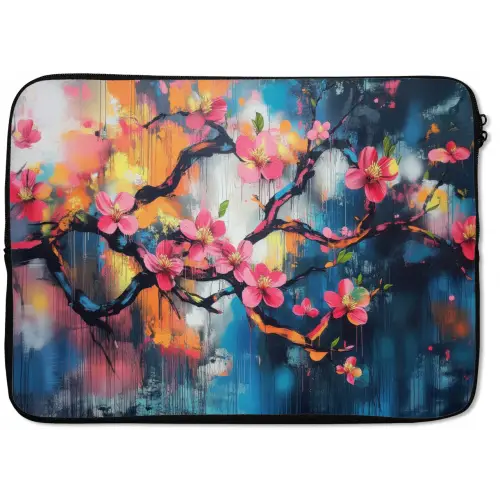 Bloemen - Tak - Artistiek - Roze laptophoes neopreen klein -zkaufland3dotto