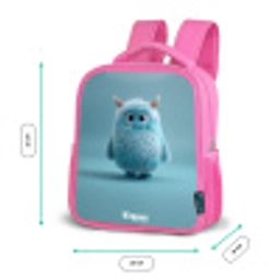 Blauw pluizig monster met hoorns Kinderrugzak - Roze middel -productfoto_formaten