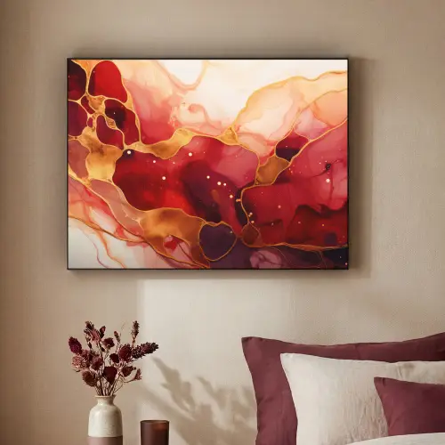 Marmer - Rood - Goud - Modern - Abstract Textielframe zwart klein -sfeer1