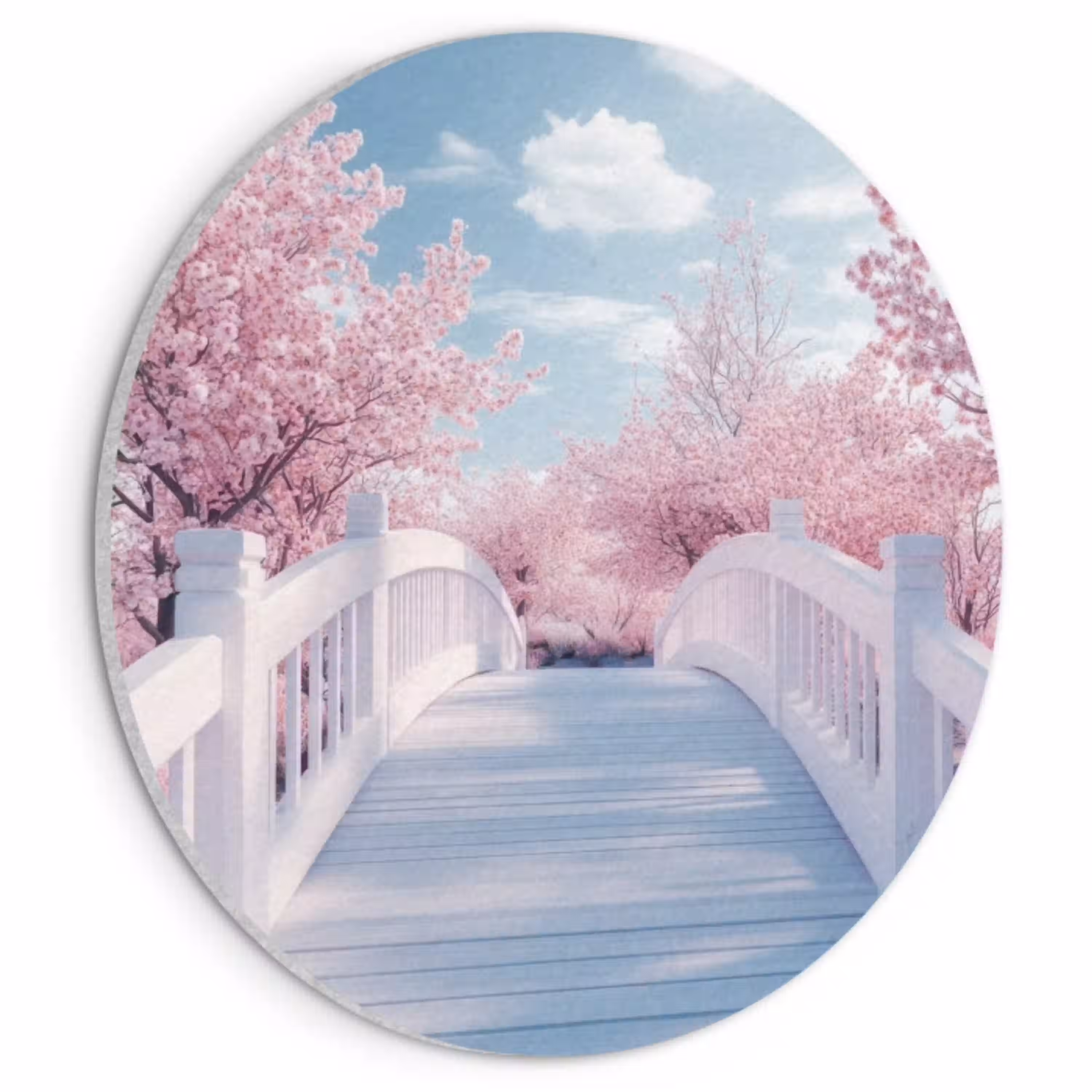 Brug - Kersenbomen - Wit Akoestische PET Vilt - Rond klein -3d