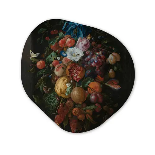 Festoen van vruchten en bloemen - Schilderij van Jan Davidsz. de Heem Wandcirkel Organisch Forex 3mm klein -3d
