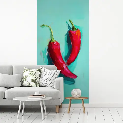Chilipepers - Geverfd - Rood fotobehang vinyl groot -woonkamer