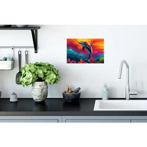 Dolfijn - Kleurrijk - Oceaan - Koraal Muursticker klein -keuken
