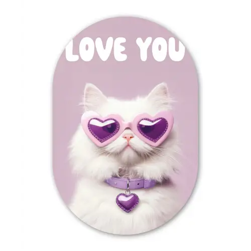 Kat - Love - Paars - Valentijn Wandcirkel Ovaal Forex klein -3d