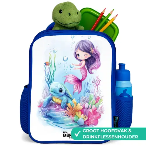 Zeemeermin met blauw schildpad tussen koraal Kinderrugzak - Blauw middel -inhoud_NL