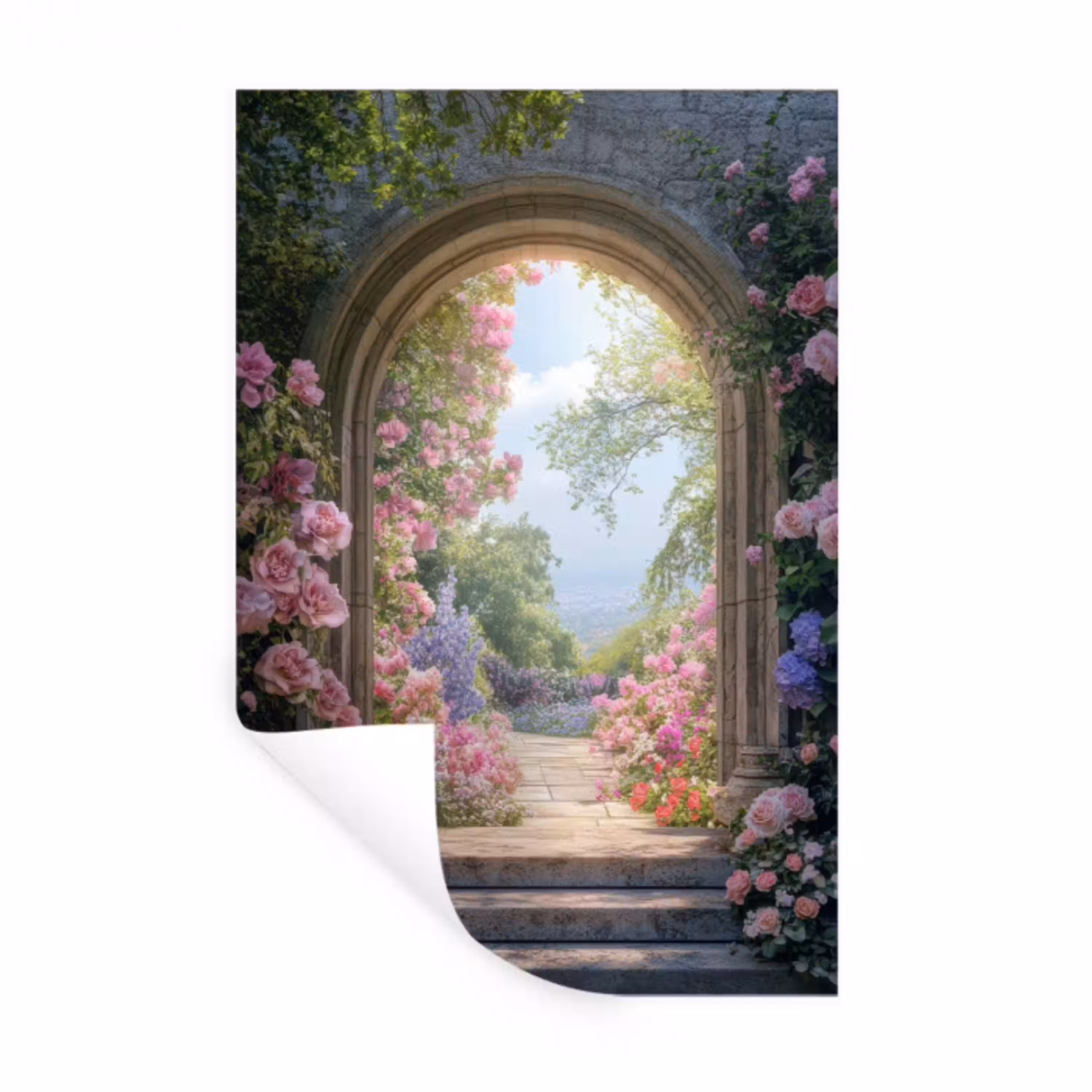 Doorkijk - Rozen - Vintage - Bloemen Muursticker klein -3d