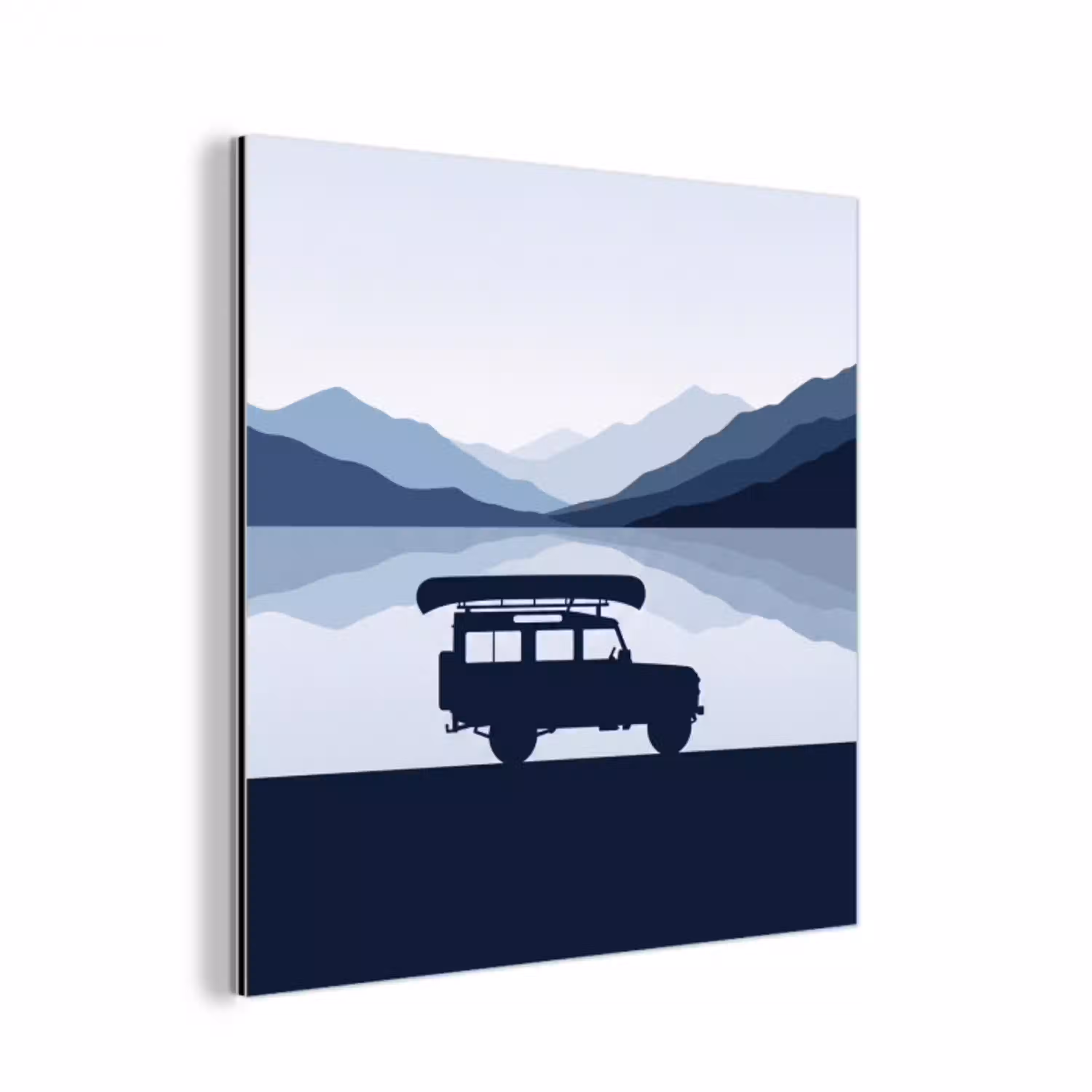 Auto - Meer - Bergen - Blauw aluminium wit klein -3d