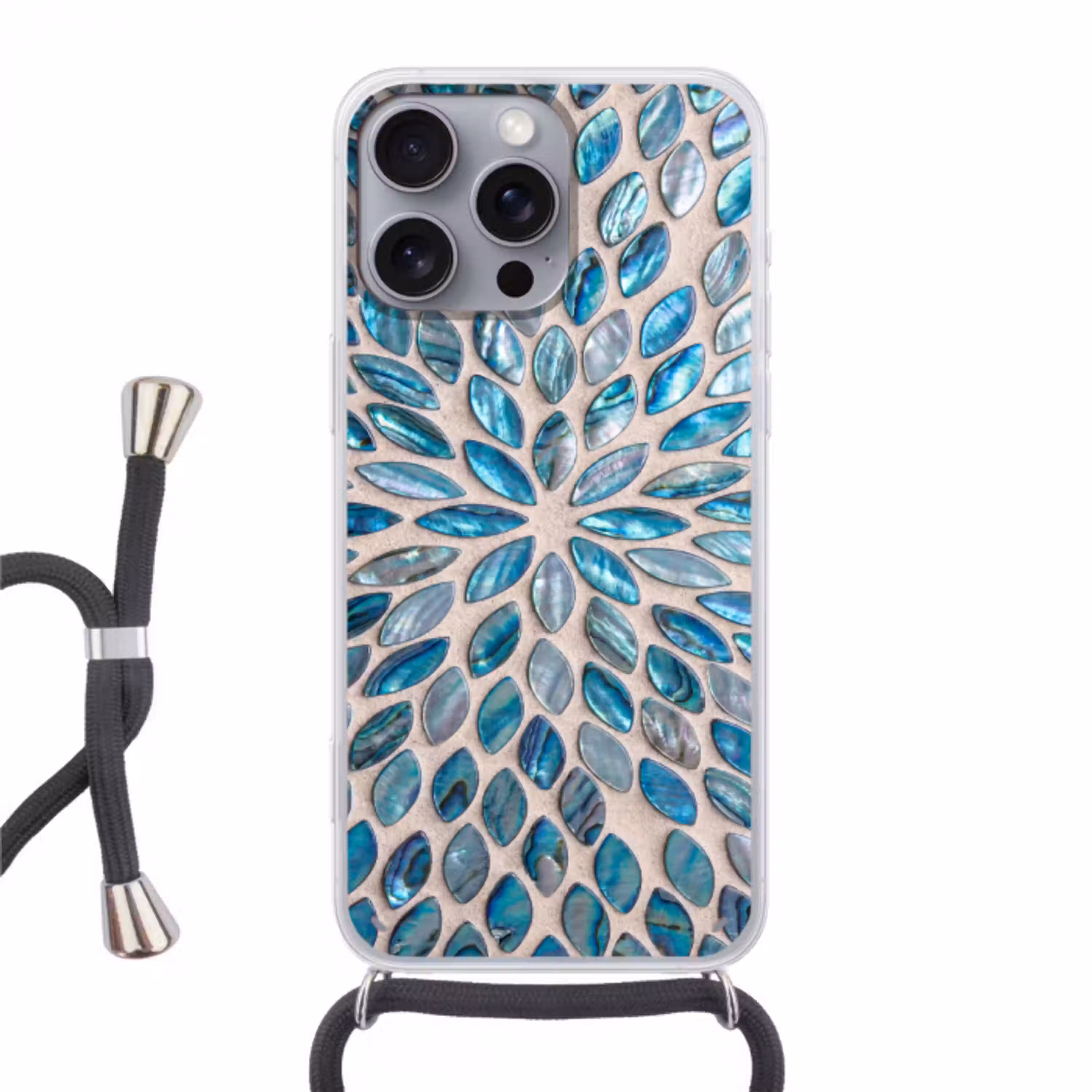 Patroon - Glans - Abstract - Blauw - Decoratie Hoesje iPhone 16 Pro Max met koord klein -3d