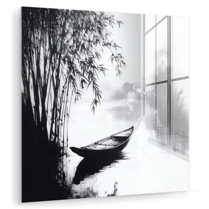Boot - Rivier - Bamboe - Wit plexiglas 5mm klein -zzzproduct_nieuw