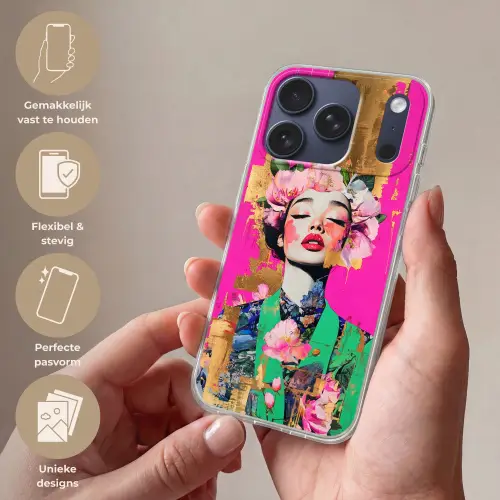 Bloemenkroon - Goud - Vrouw - Portret Telefoonhoesje iPhone 17 Pro klein -sfeer3_NL