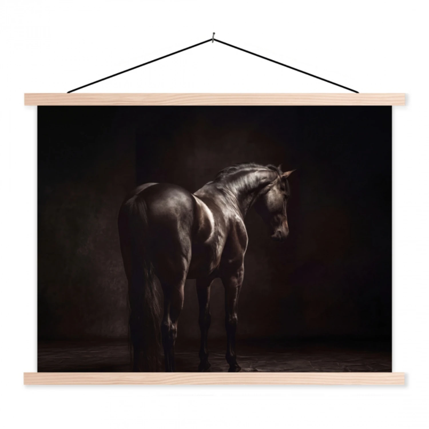Krachtig - Paard - Donker textielposter latten blank klein -3d