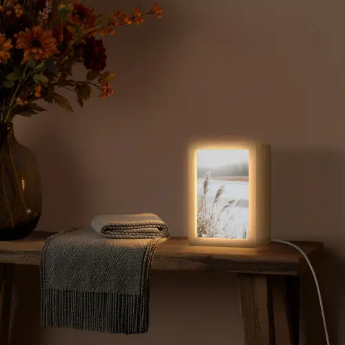 Riet - Meer - Winter - Natuur - Sneeuw - Beige Light Box met kabel (Tafellamp) klein -sfeer4
