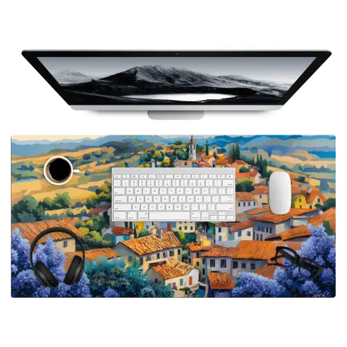 Dorp - Heuvels - Landschap - Bomen Muismat XXL klein -3d