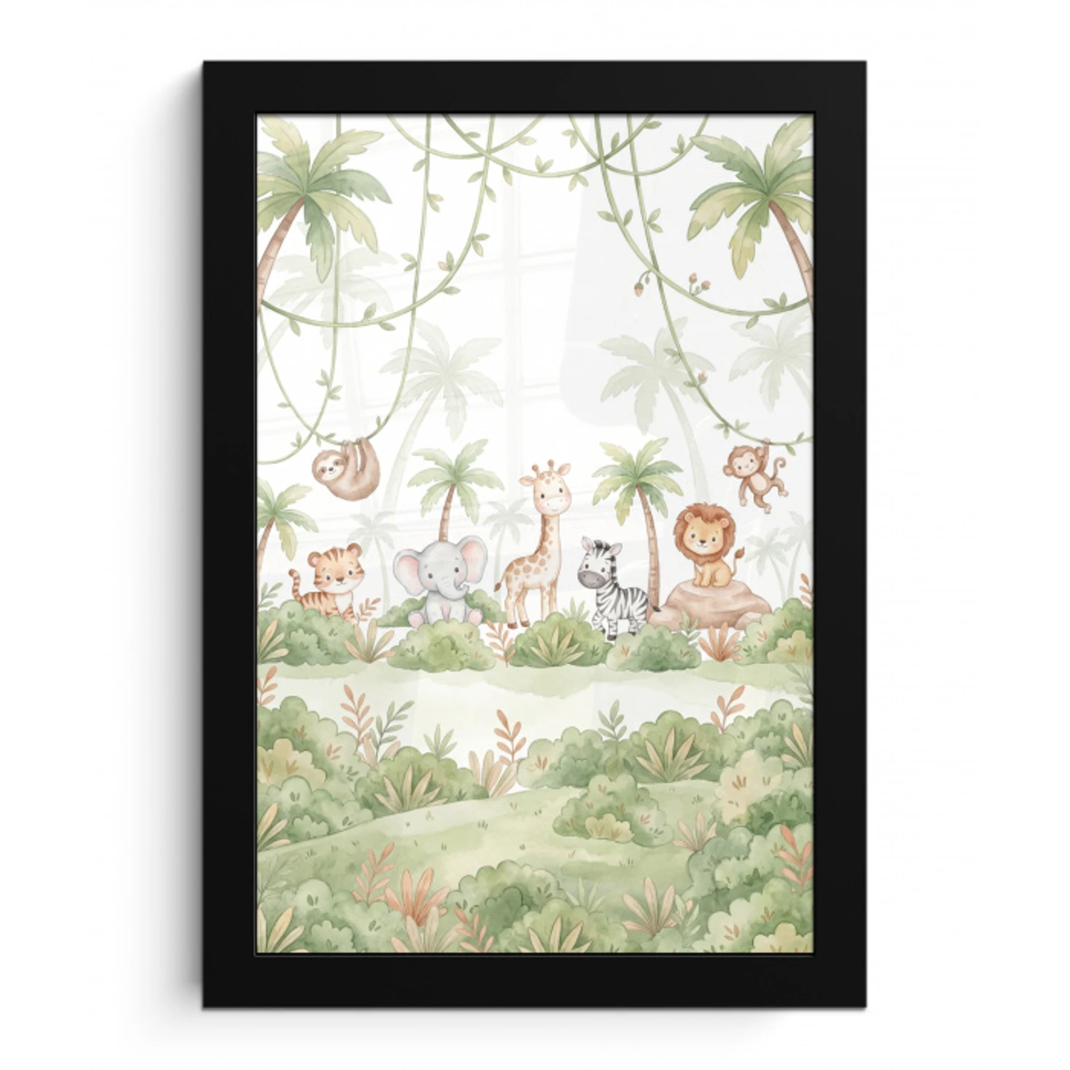Dieren - Jungle - Pastel fotolijst zwart zonder passe partout klein -3d