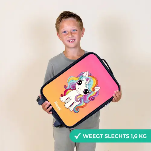 Kleine eenhoorn met regenboog kleuren Kinderkoffer - Zwart klein -sfeer4_NL
