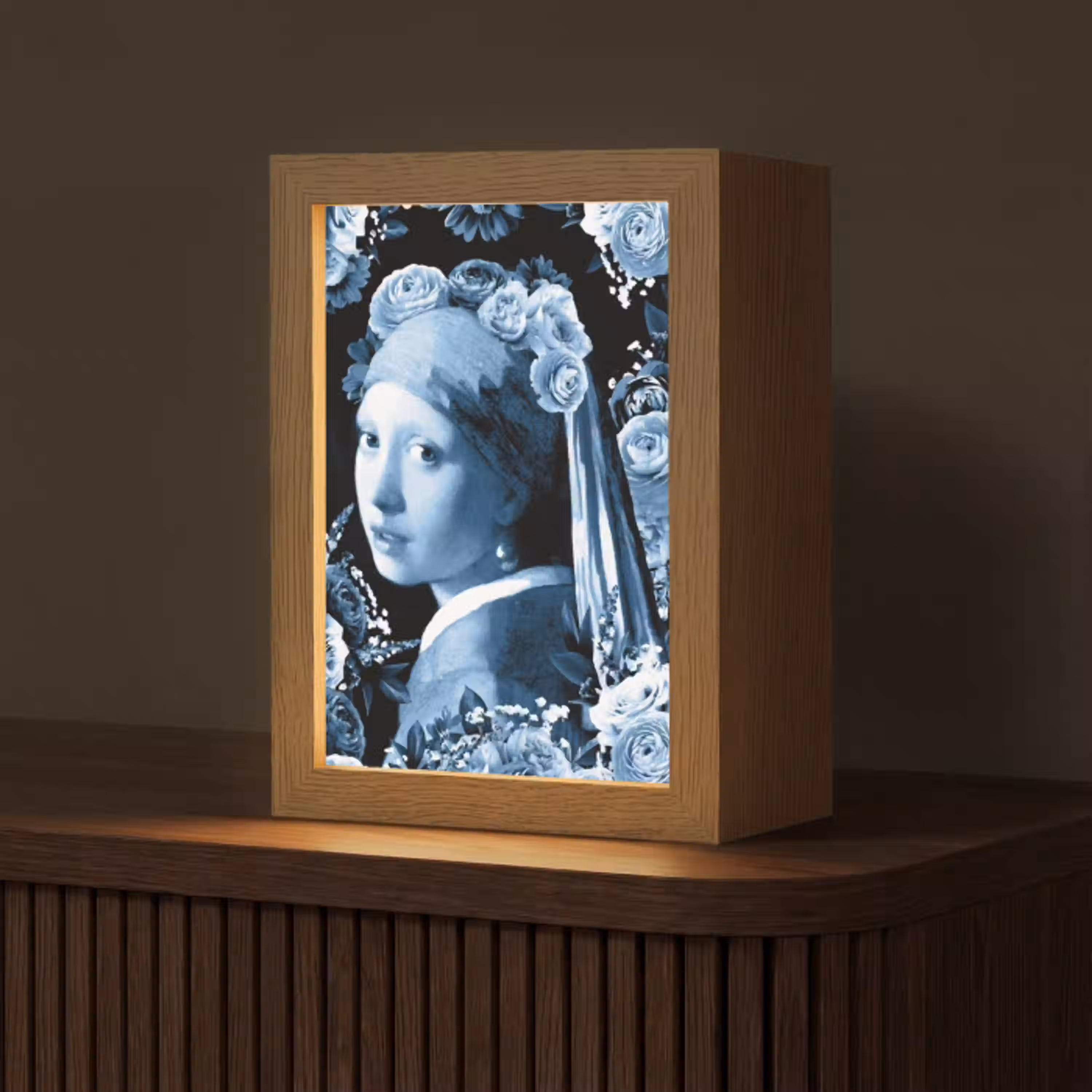 Meisje met de parel - Johannes Vermeer - Delfts blauw Light Box met kabel (Tafellamp) klein -z3d_website