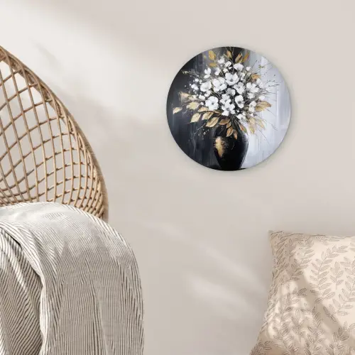 Bloemen - Wit - Vaas - Abstract Wandcirkel plexiglas klein -sfeer5