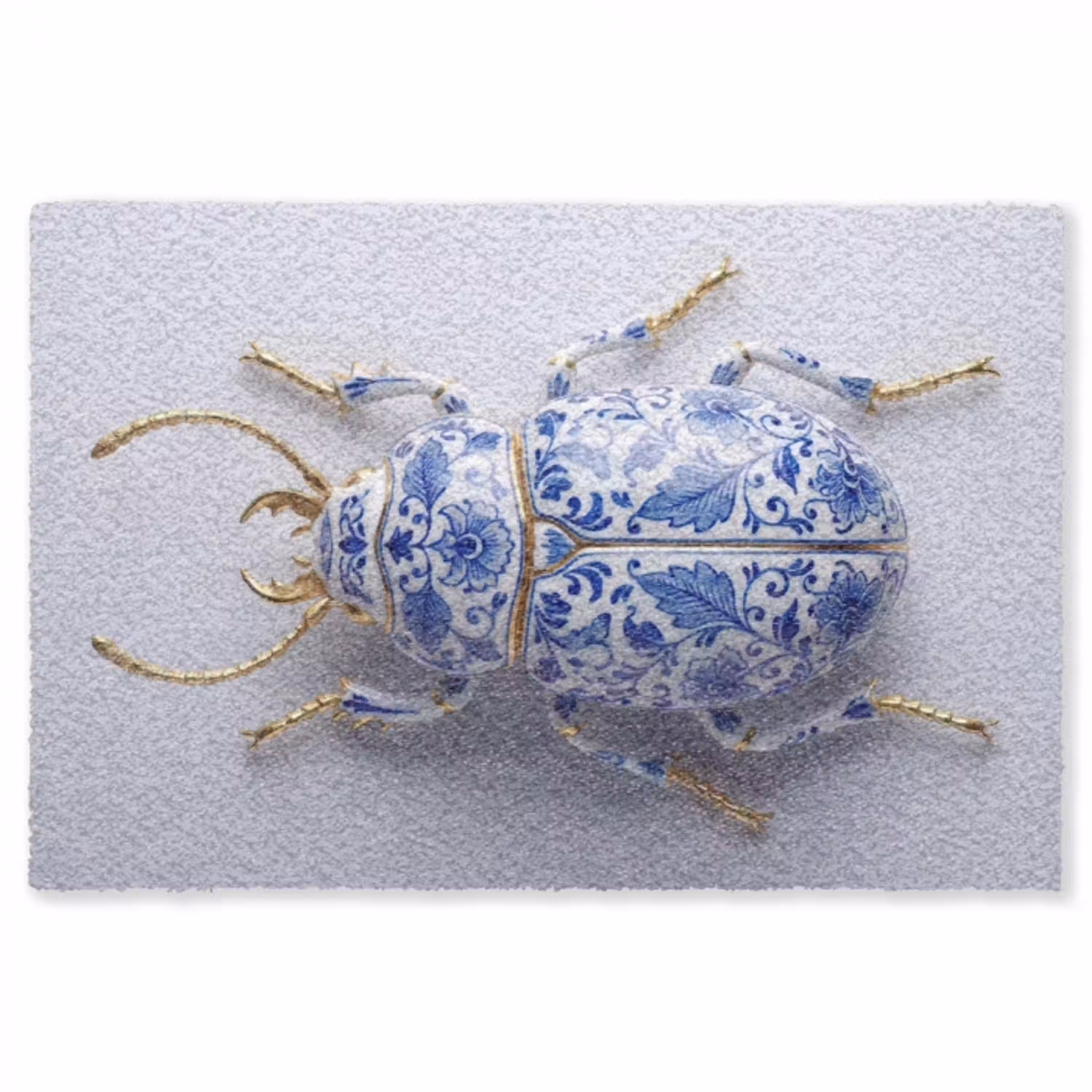 Kever - Delfts  - Blauw - Goud Vloerkleed Rechthoek klein -3d