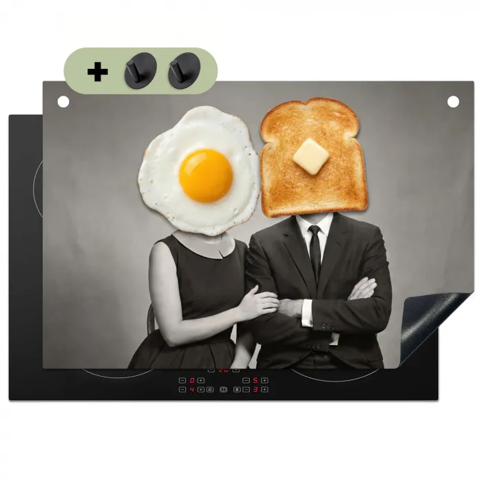 Ontbijt - Koppel - Ei - Brood Inductie beschemer met haakjes klein -3d