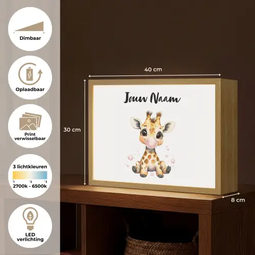 Giraffe - Roze - Kauwgom Light Box met batterij (Wandlamp kind) middel -USP_websiteoverzichtNL